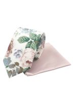 Rose floral contrast mens tie & pocket square set 