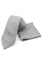 Mens Wool Tweed Grey Tie & Pocket square set 