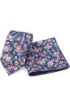Pink & Blue floral cotton classic mens tie & pocket square set 