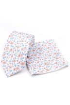 Blue & Pink floral cotton classic mens tie & pocket square set 