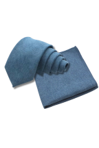 Mens Tweed Petrol Blue Woven Tie & Pocket square set 