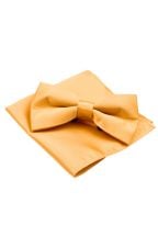 Plain Pastel orange satin classic mens bow tie & pocket square set 