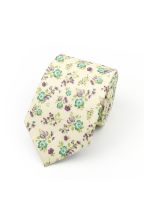 Cream & Green floral flower cotton tie 