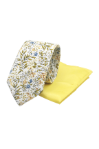 Yellow floral contrast mens tie & pocket square set 