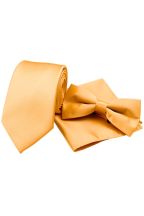 Plain pastel orange classic tie, bowtie & pocket square set 