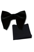 Mens oversized black Velvet tie & woven pocket square set 