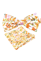 Peach floral cotton classic mens bow tie & pocket square set 