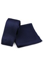 Knitted Navy Tie & Pocket Square set 