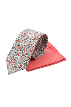 Red floral contrast mens tie & pocket square set 