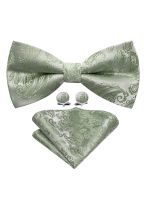 Green Paisley Bow Tie, Cufflink And Handkerchief Set 