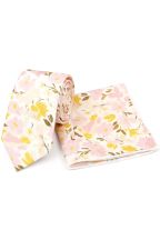 Yellow & Pink floral cotton classic mens tie & pocket square set 