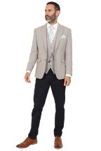 Stone Suit with Contrast Navy Trousers 
