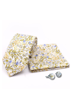 Yellow floral cotton classic mens tie, cufflink & pocket square set 