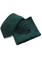 Mens Tweed Bottle green Woven Tie & Pocket square set 