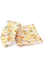 Peach floral cotton classic mens tie & pocket square set 