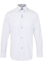 White Regular Fit 100% Cotton Shirt with Navy Button Down Collar 