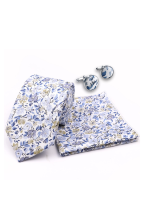 Dusky Blue floral cotton classic mens tie, cufflink & pocket square set 