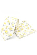 Pastel Yellow floral flower cotton tie & pocket square set 