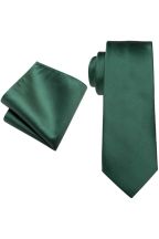 Mens emerald green silk neck wedding tie & pocket square set 
