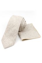 Mens Wool Tweed Beige Tie & Pocket square set 