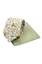 Orange floral contrast mens tie & pocket square set 