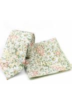 Green & White floral cotton classic mens tie & pocket square set 