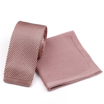 Knitted Dusky Pink Tie & Pocket Square set 