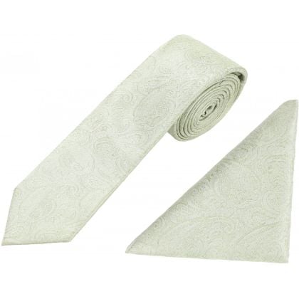 Paisley Pastel green satin classic mens tie & pocket square set 