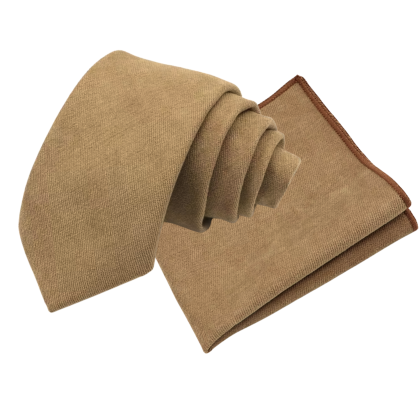 Mens Tweed Tan Woven Tie & Pocket square set 
