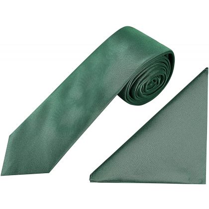 Plain Emerald green satin classic mens tie & pocket square set 