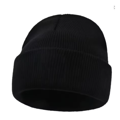 Unisex Black Cotton Beanie Hat