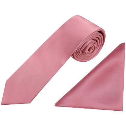 Plain dusky pink classic mens tie & pocket square set 