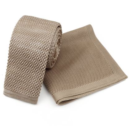 Knitted Stone Tie & Pocket Square set 