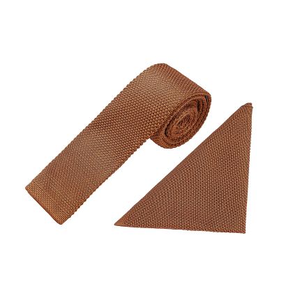 Knitted Rust Tie & Pocket Square set 