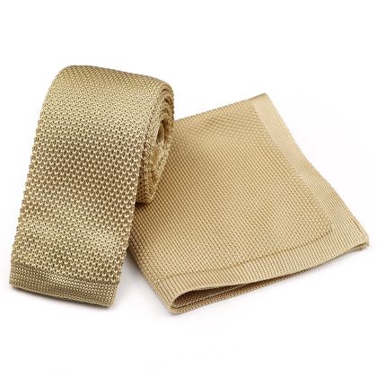 Knitted Champagne Tie & Pocket Square set 