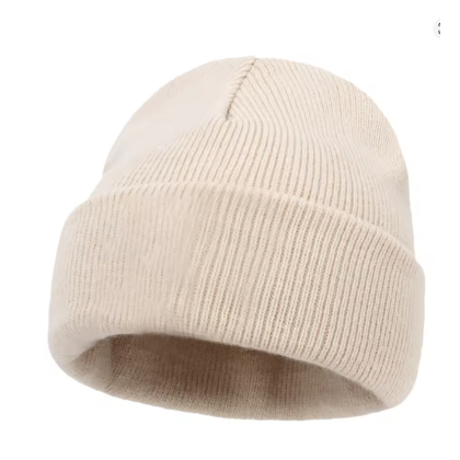 Unisex Beige Cotton Beanie Hat