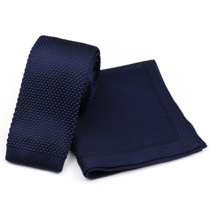 Knitted Navy Tie & Pocket Square set 