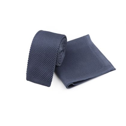 Knitted Grey Tie & Pocket Square set 