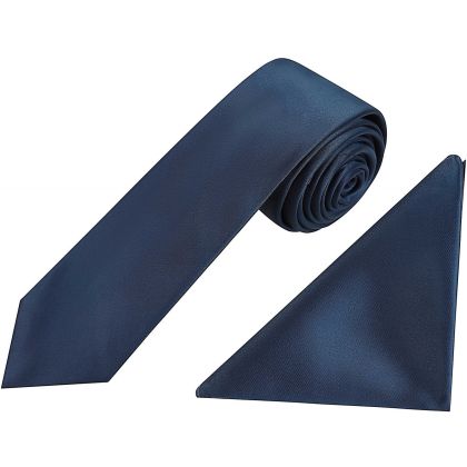 Plain Navy satin classic mens tie & pocket square set  