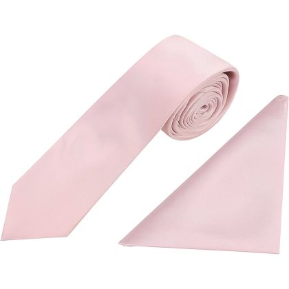 Plain pastel pink satin classic mens tie & pocket square set 