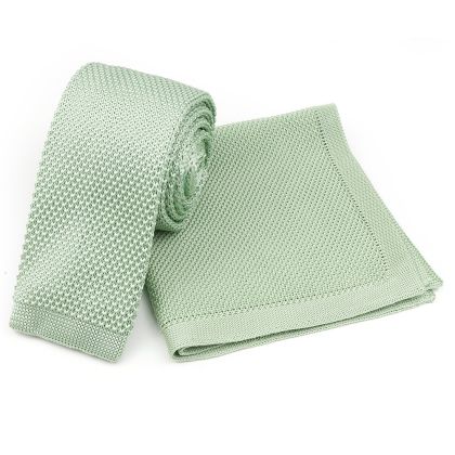 Knitted Pastel green Tie & Pocket Square set 