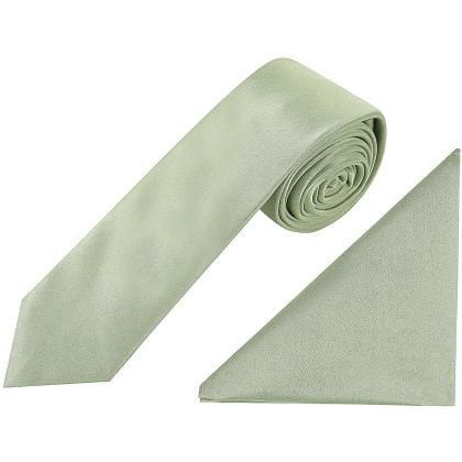 Plain Pastel green satin classic mens tie & pocket square set 