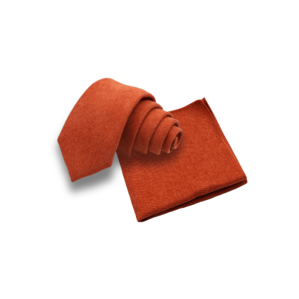 Mens Tweed Burnt Orange Woven Tie & Pocket square set 