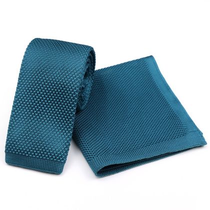 Knitted Teal Tie & Pocket Square set 