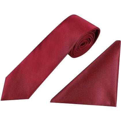 Plain wine satin classic mens tie & pocket square set 